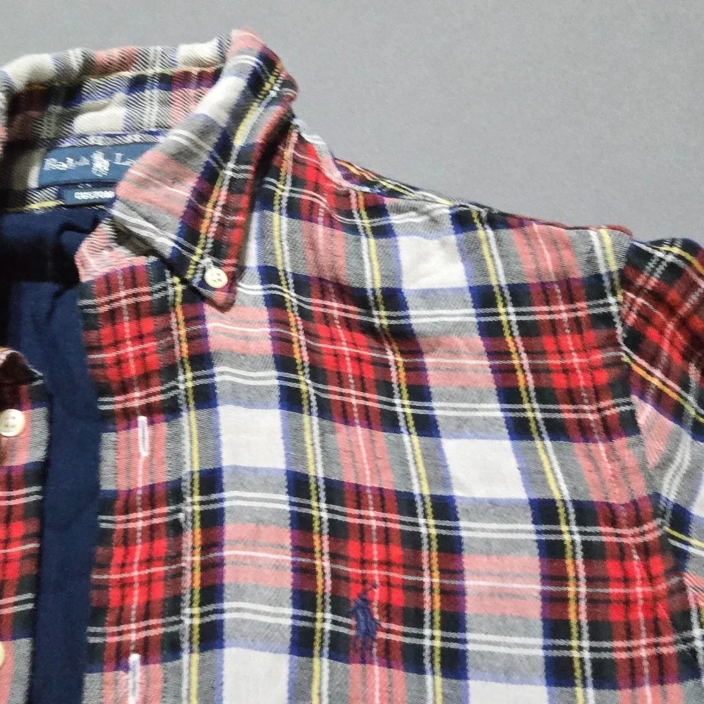 polo Ralph Lauren Plaid Button Down Mens Medium Red Navy Lined Custom Fit Shirt